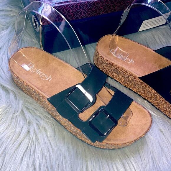 𝅺Refresh Black Double Strap Sandals - Picture 2 of 5